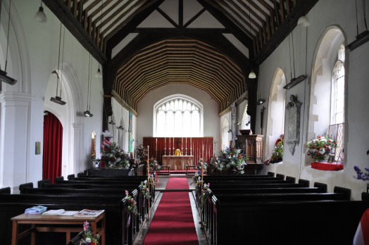 The interior of St Andrew's Church at Belchamp St Paul