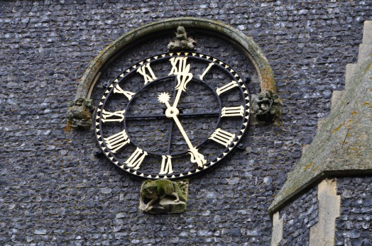 The clock on the tower at Foxearth church