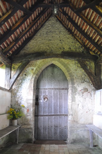 Inside the porch at St Barnabas' Church, Alphamstone