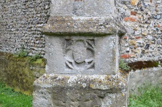 Detail in the stonework of the tower at Borley Church