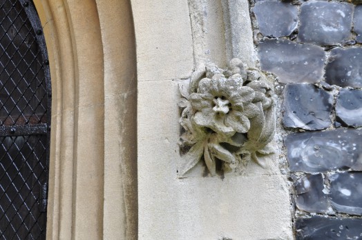 Carved details on the exterior of Liston Church