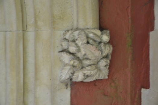 Carved stone detail inside the porch at Twinstead Church